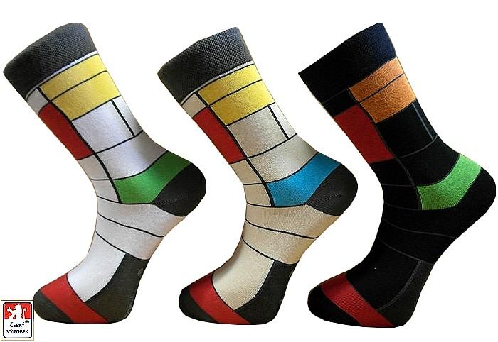 Cenová akce DESIGNOVÉ ponožky "PANELY MONDRIAN" V52 PONDY.CZ-klasické ponožky PONDY