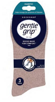 GENTLE GRIP-nesvíravý lem: Dámské ponožky diabetik volný lem GENTLE GRIP SOLRD39, vel. 37-42, mix barev hnědá